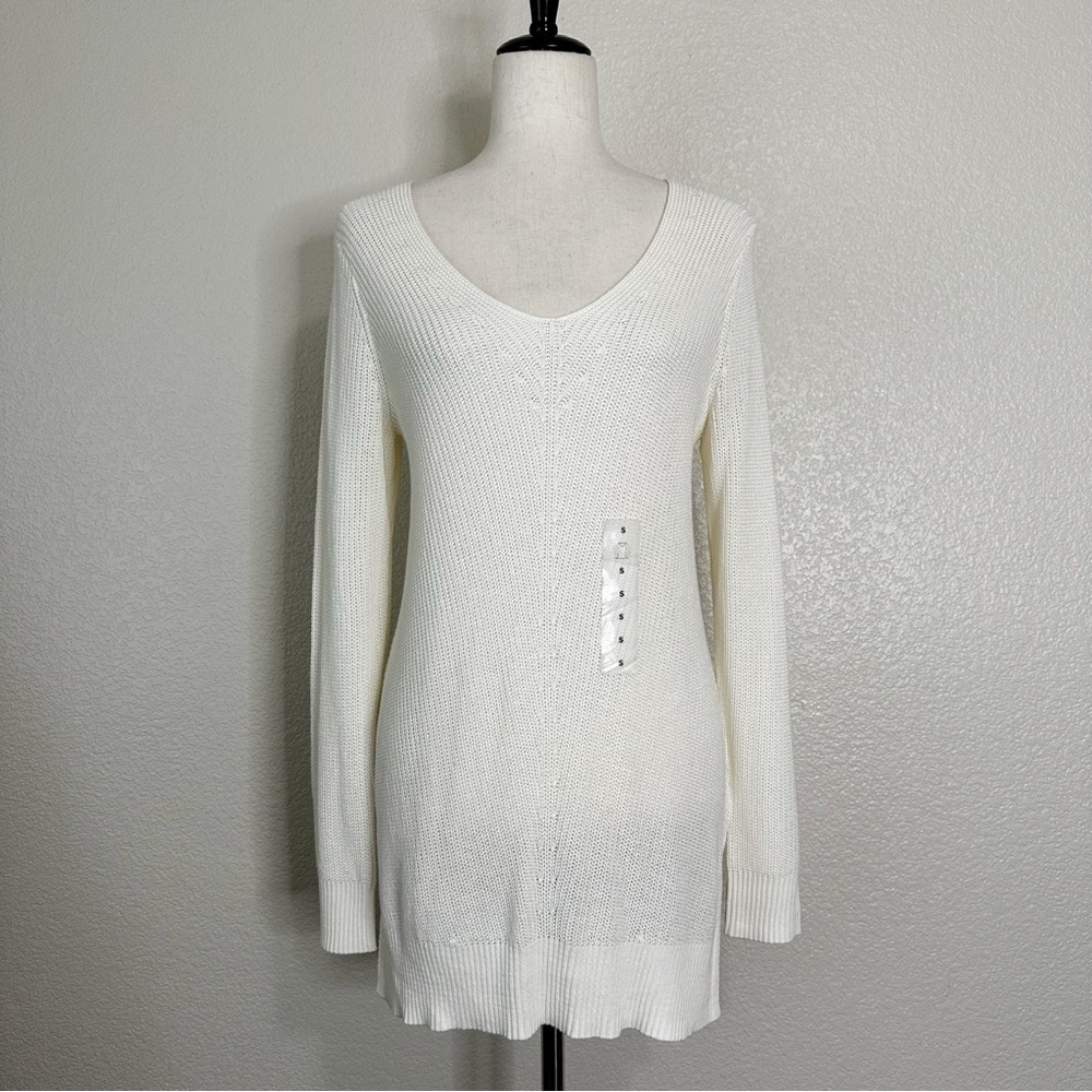 NWT Old Navy Cream Textured V-Neck Pull Over Tunic Sweater, Sz Small